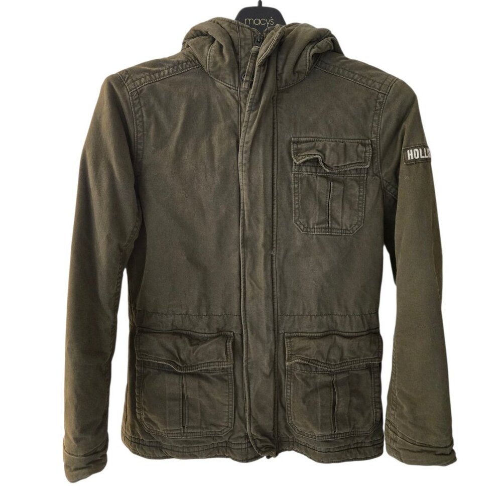 Hollister Military Field Jacket Heavy Lined Coat W/Hood Utility Pocket